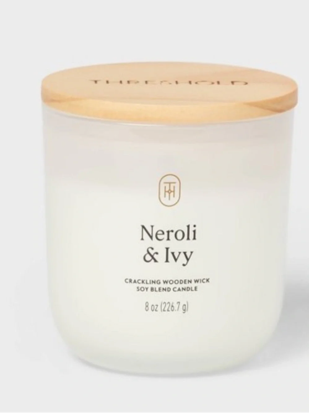 THRESHOLD NWT Milky Glass Wooden Wick Neroli and Ivy Jar Candle 8oz